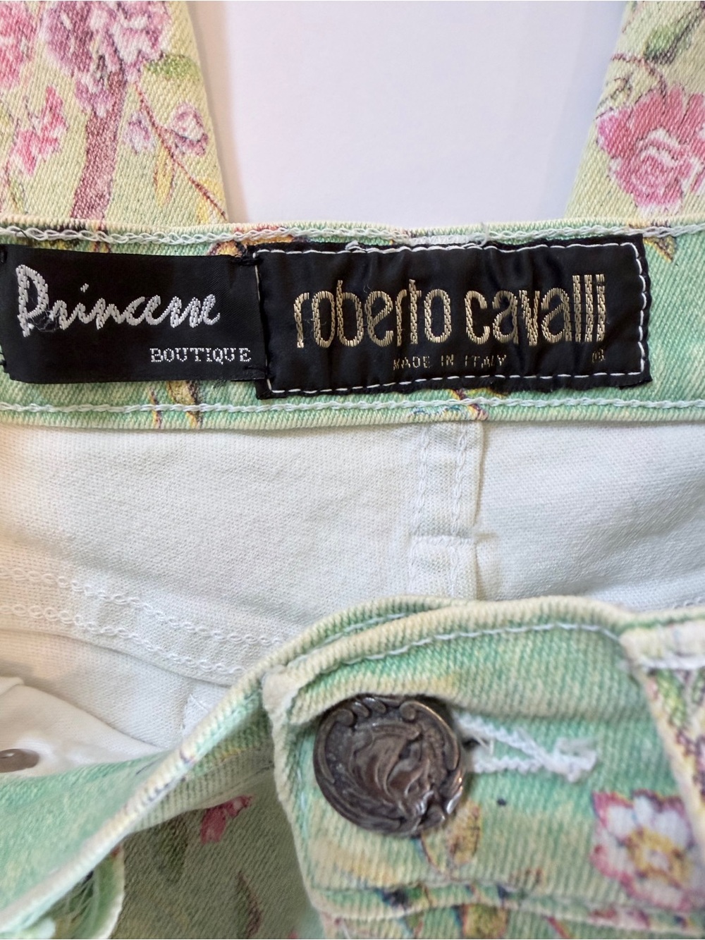Roberto Cavalli Made in Italy Floral Bird Print Skinny Jeans Mint Green Women’s - Picture 7 of 10